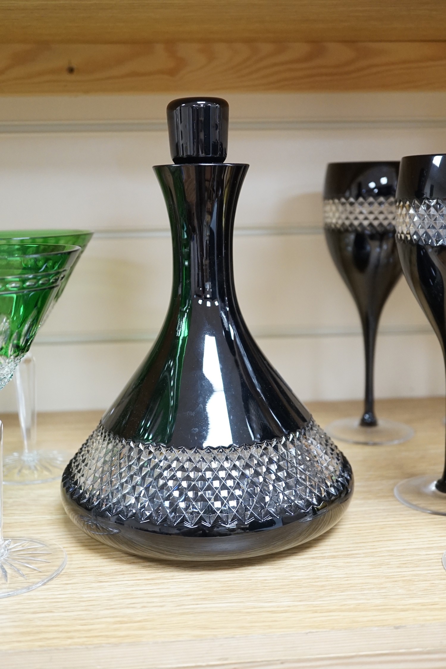 A set of four Waterford Martini glasses, 18cm, a set of six Waterford wine glasses and matching decanter
